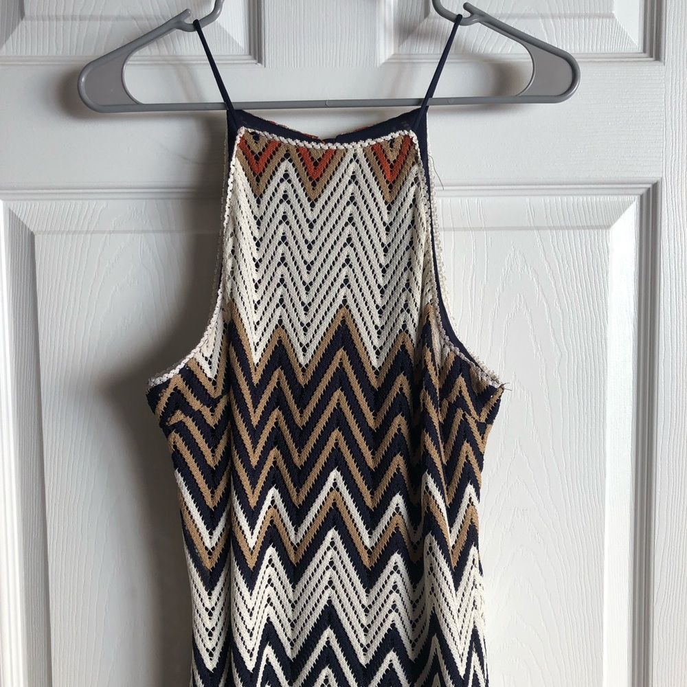 Chevron Knit Midi Dress in Navy, Cream & Rust - Picture 2 of 8